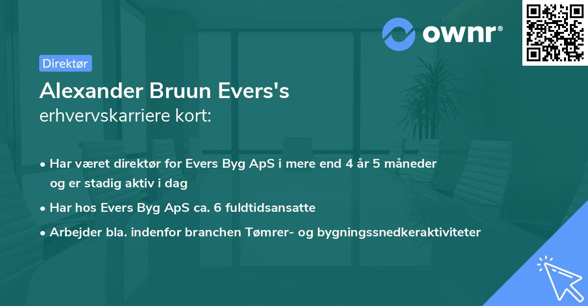 Alexander Bruun Evers's erhvervskarriere kort