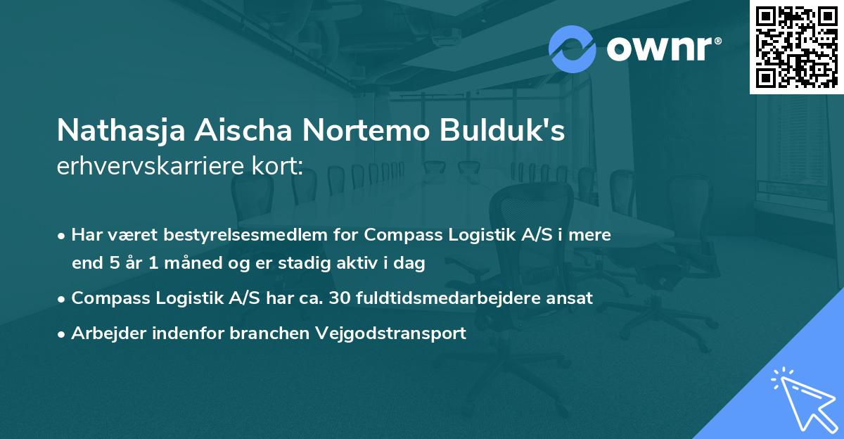 Nathasja Aischa Nortemo Bulduk's erhvervskarriere kort