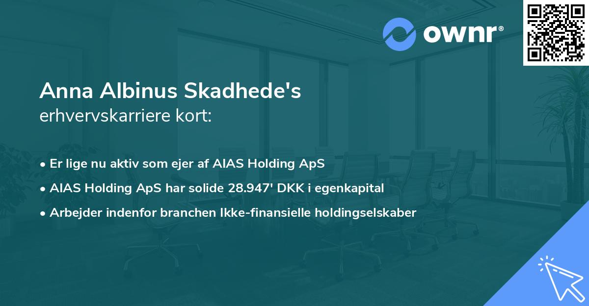 Anna Albinus Skadhede's erhvervskarriere kort