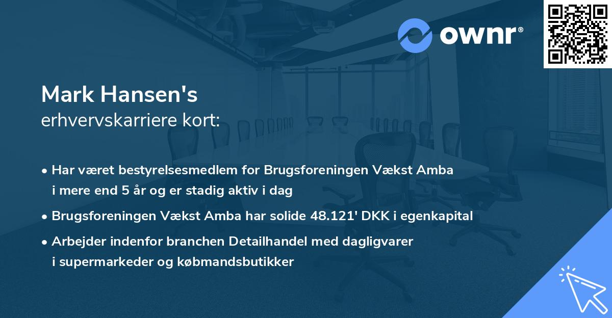 Mark Hansen's erhvervskarriere kort