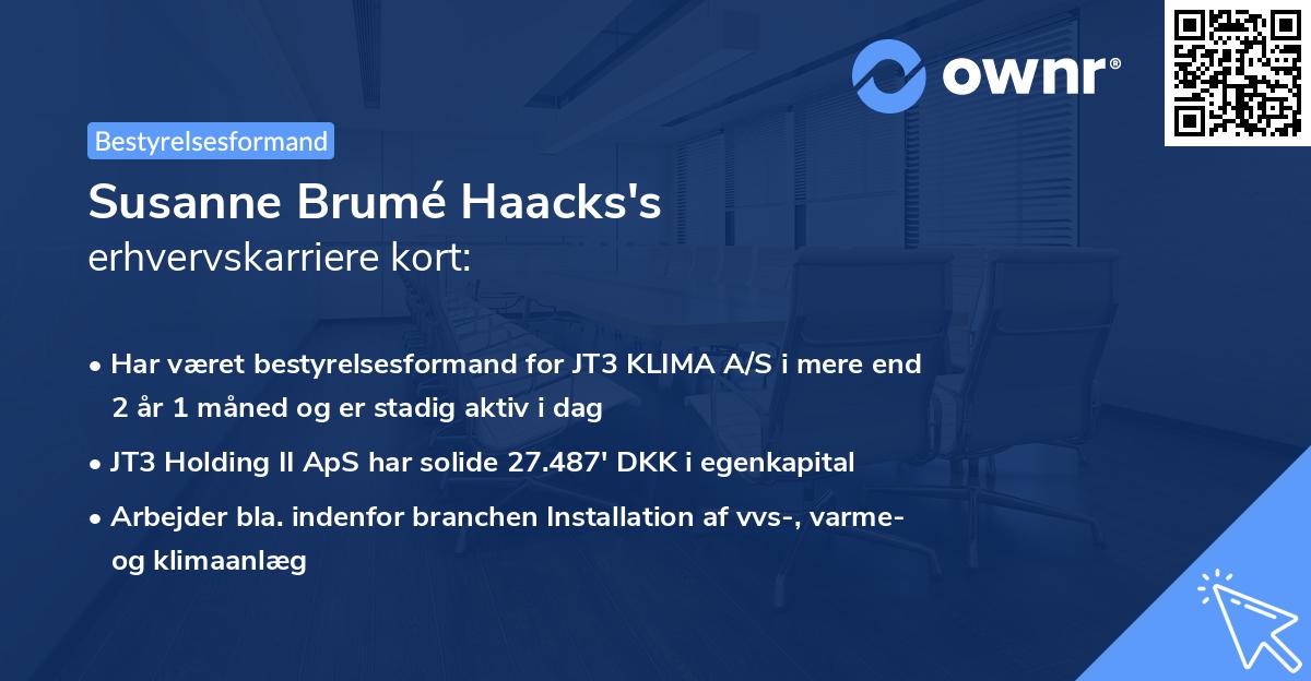 Susanne Brumé Haacks's erhvervskarriere kort