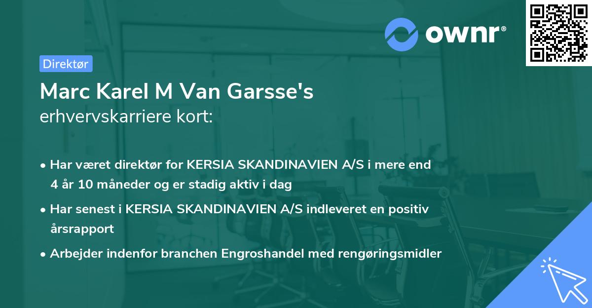 Marc Karel M Van Garsse's erhvervskarriere kort