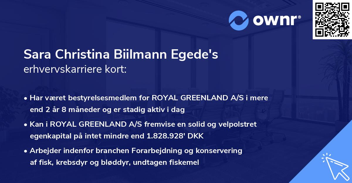 Sara Christina Biilmann Egede's erhvervskarriere kort