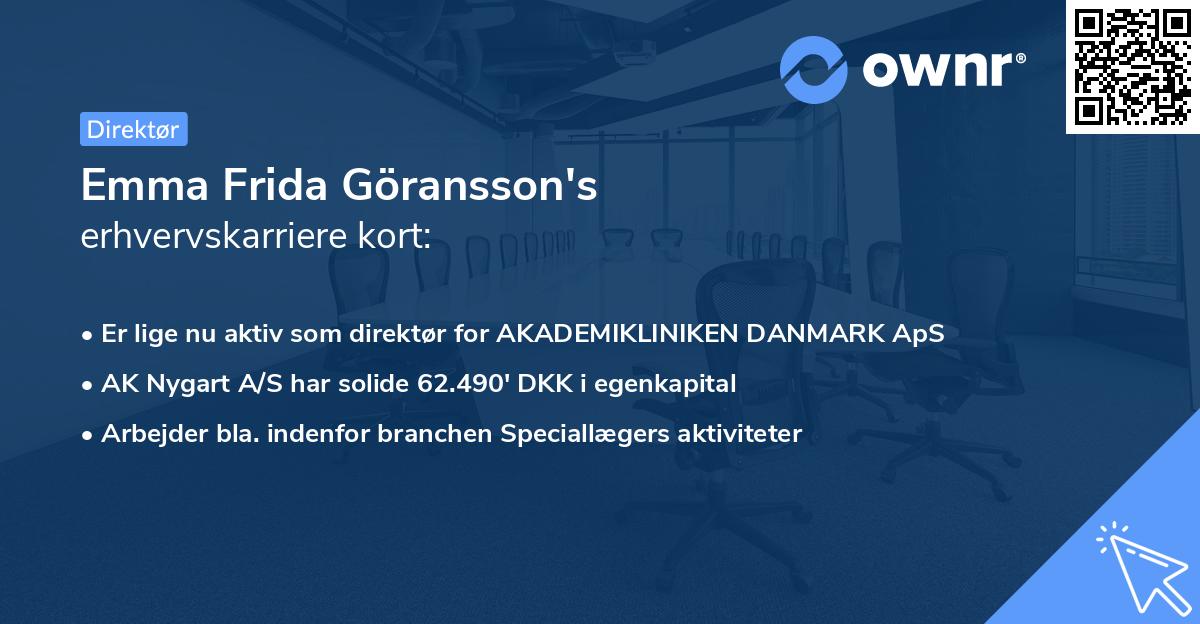 Emma Frida Göransson's erhvervskarriere kort
