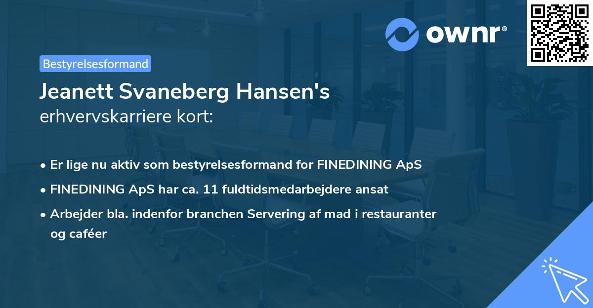 Jeanett Svaneberg Hansen's erhvervskarriere kort