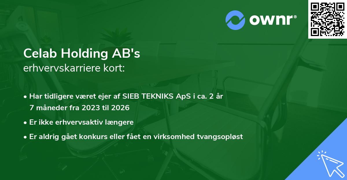 Celab Holding AB's erhvervskarriere kort