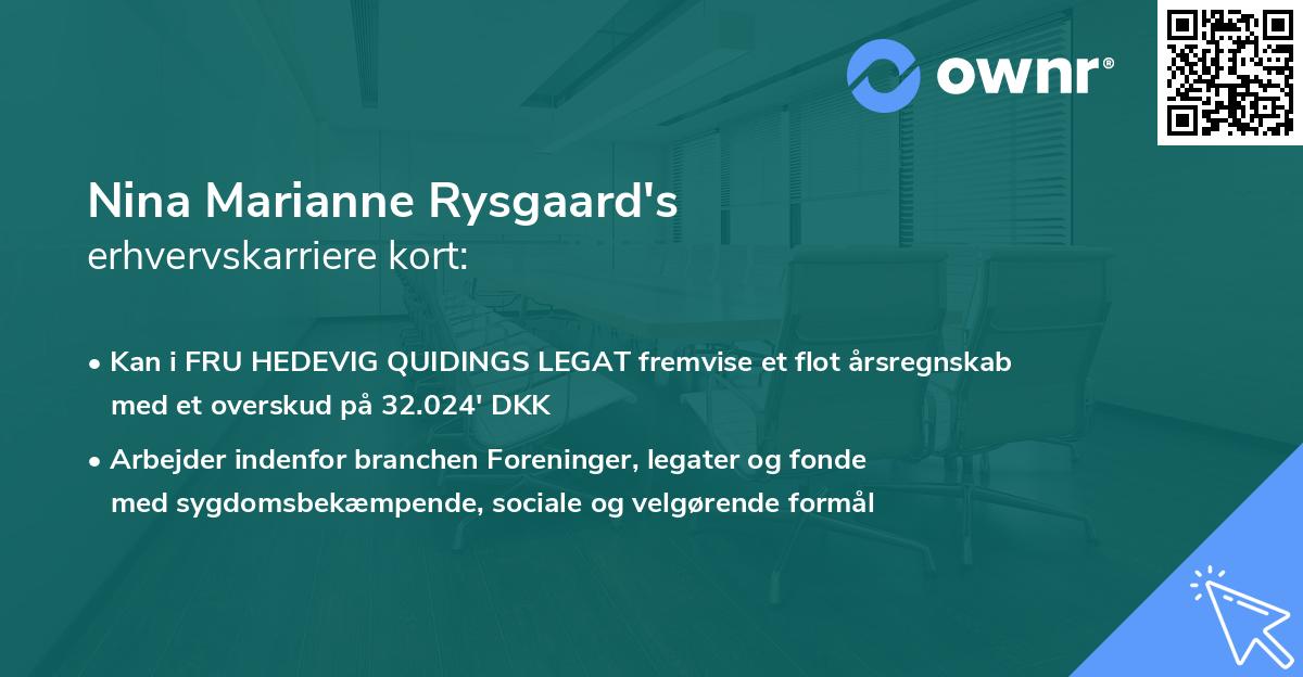 Nina Marianne Rysgaard's erhvervskarriere kort