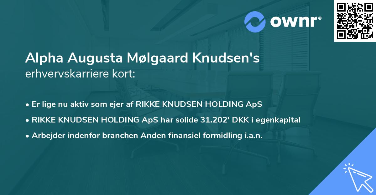 Alpha Augusta Mølgaard Knudsen's erhvervskarriere kort