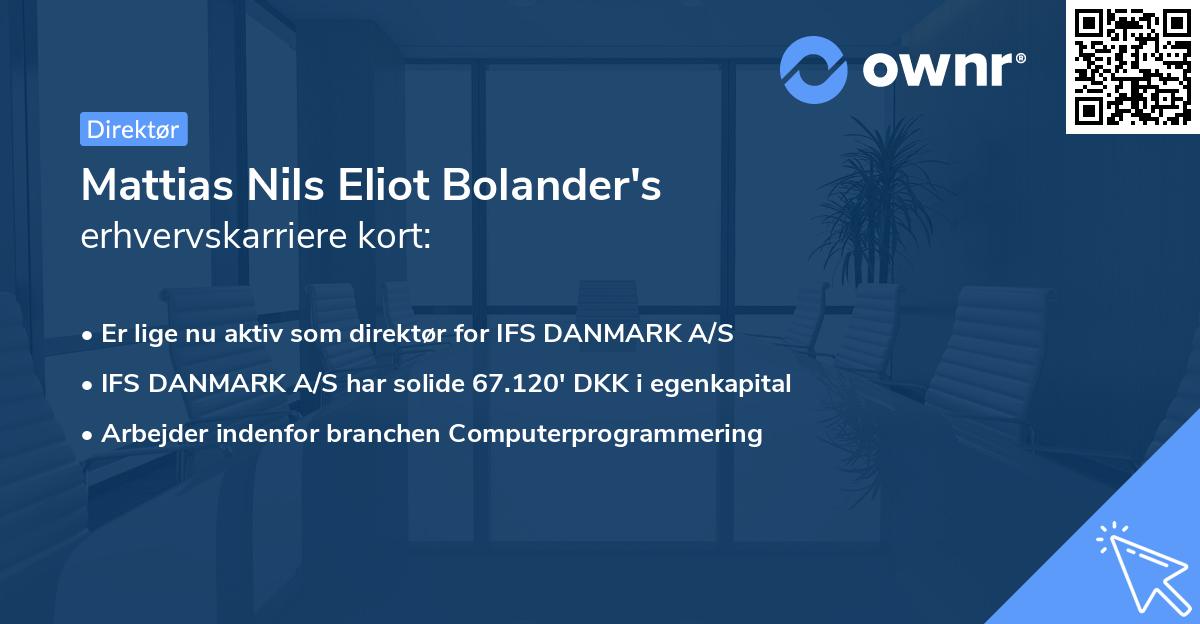 Mattias Nils Eliot Bolander's erhvervskarriere kort