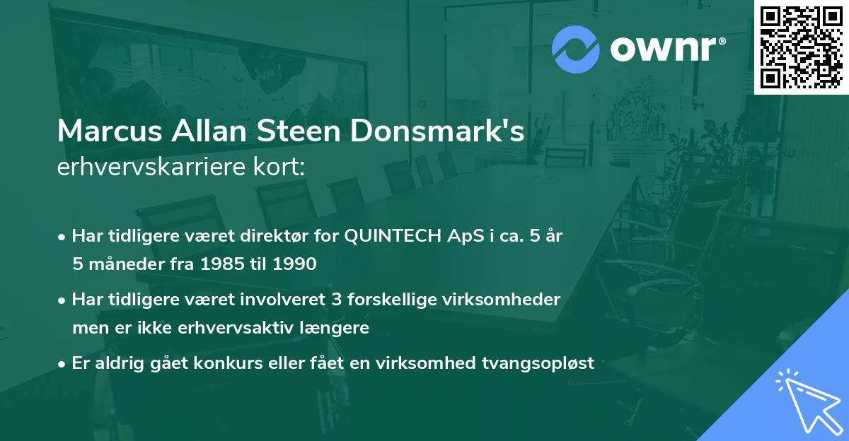 Marcus Allan Steen Donsmark's erhvervskarriere kort