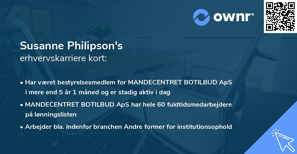 Susanne Philipson's erhvervskarriere kort