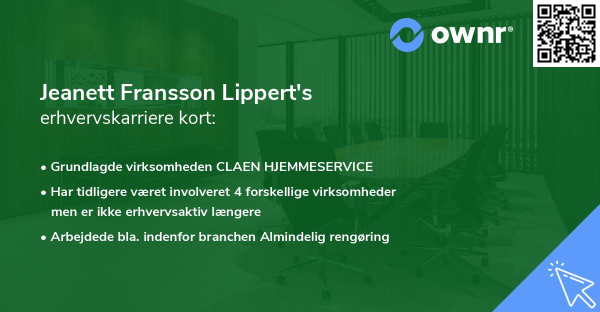 Jeanett Fransson Lippert's erhvervskarriere kort