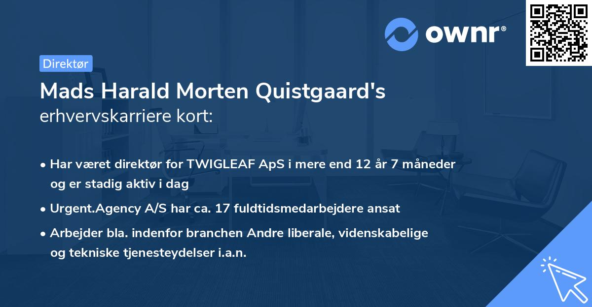 Mads Harald Morten Quistgaard's erhvervskarriere kort
