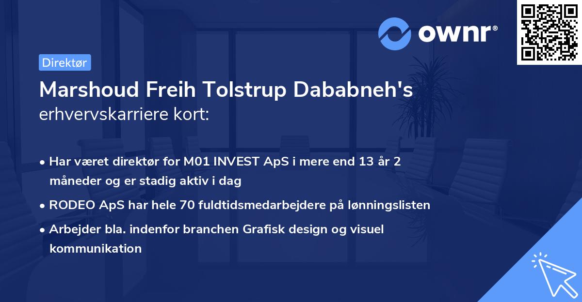 Marshoud Freih Tolstrup Dababneh's erhvervskarriere kort