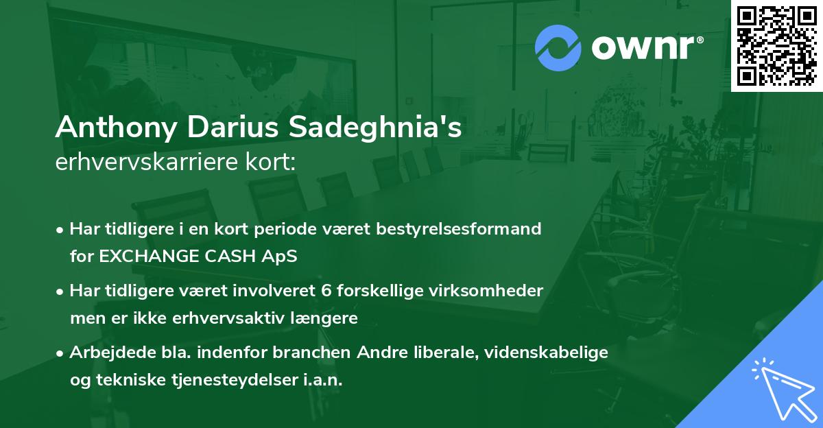 Anthony Darius Sadeghnia's erhvervskarriere kort