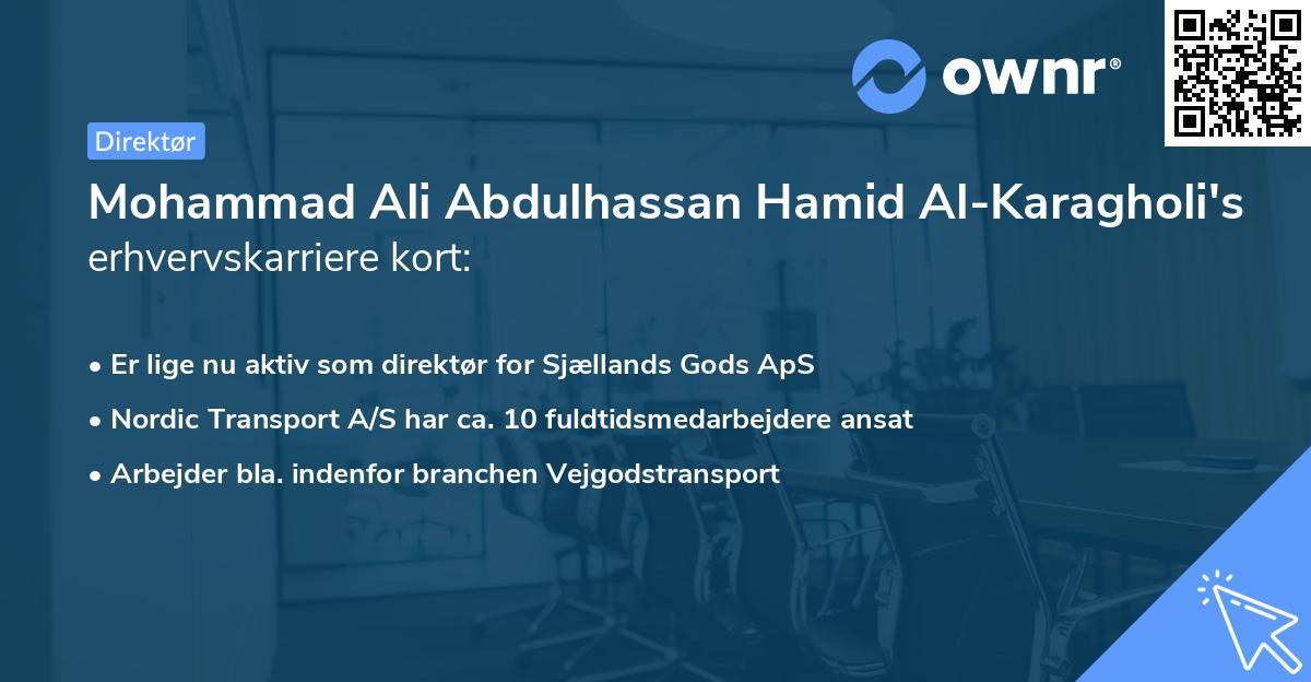 Mohammad Ali Abdulhassan Hamid Al-Karagholi's erhvervskarriere kort