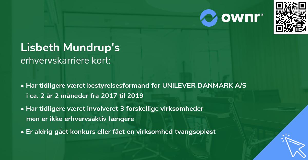 Lisbeth Mundrup's erhvervskarriere kort