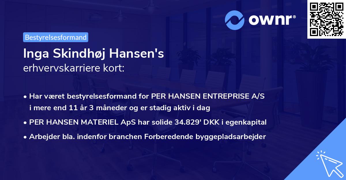 Inga Skindhøj Hansen's erhvervskarriere kort