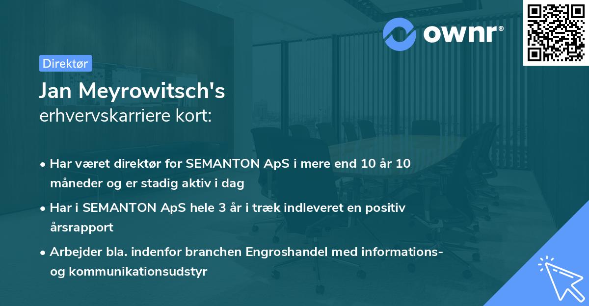 Jan Meyrowitsch's erhvervskarriere kort