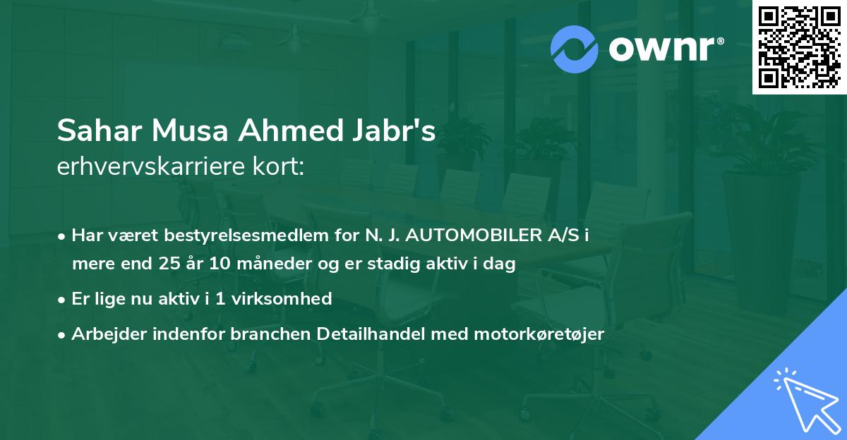 Sahar Musa Ahmed Jabr's erhvervskarriere kort