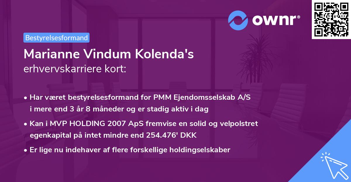 Marianne Vindum Kolenda's erhvervskarriere kort