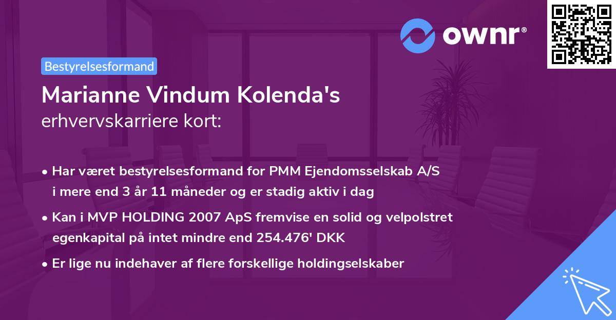 Marianne Vindum Kolenda's erhvervskarriere kort