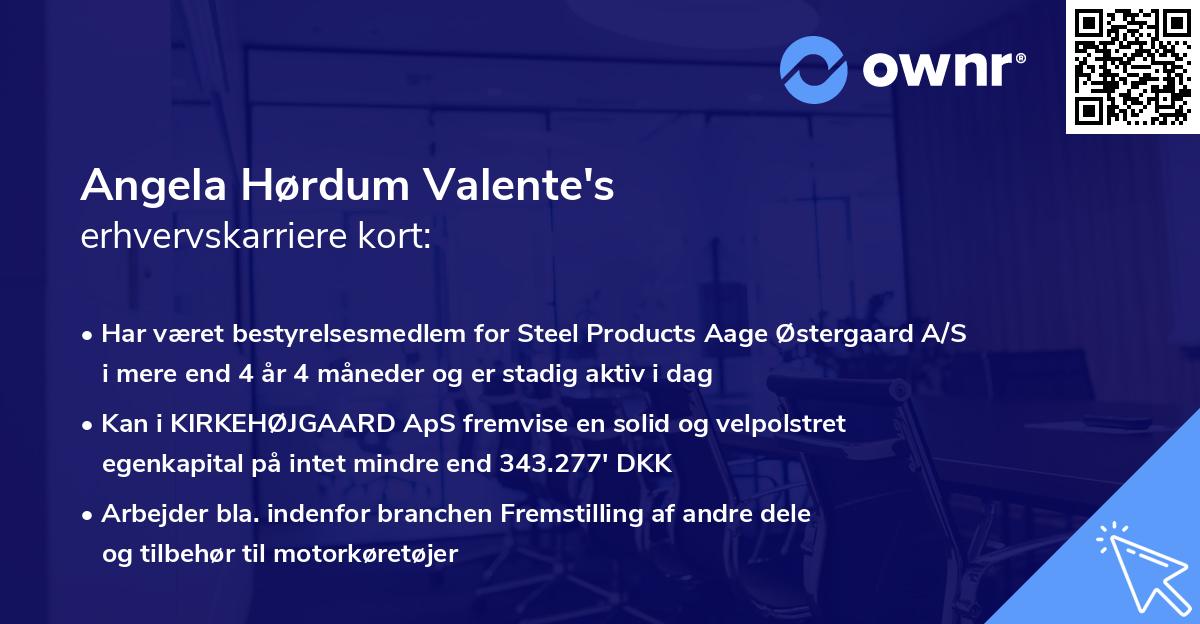 Angela Hørdum Valente's erhvervskarriere kort