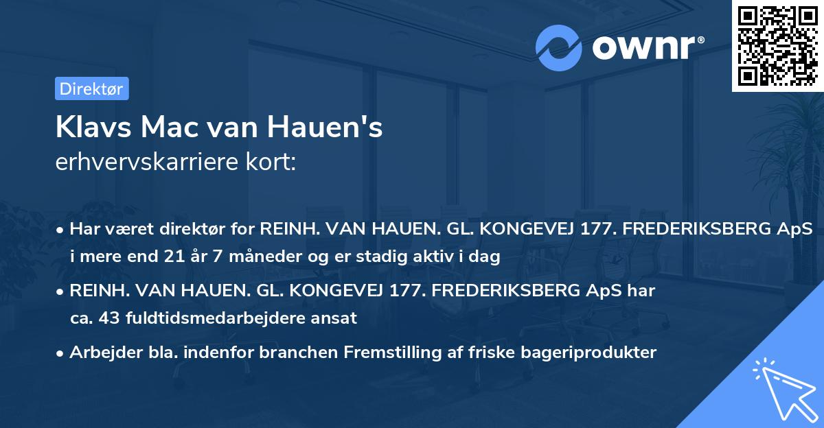 Klavs Mac van Hauen's erhvervskarriere kort
