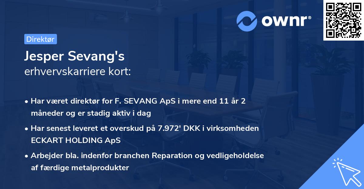 Jesper Sevang's erhvervskarriere kort