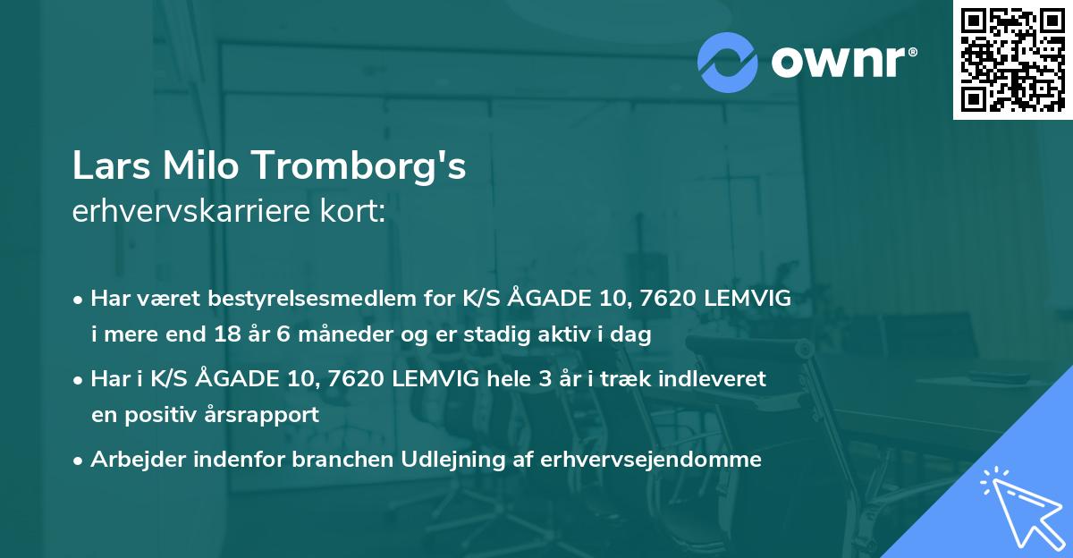 Lars Milo Tromborg's erhvervskarriere kort