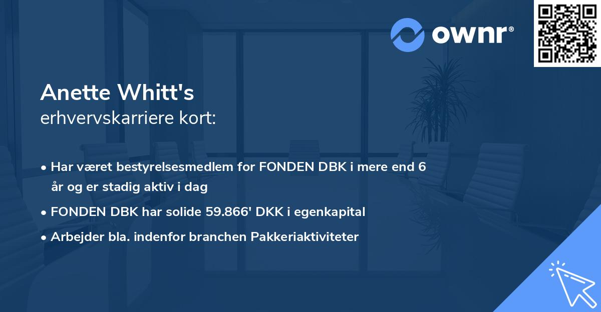 Anette Whitt's erhvervskarriere kort