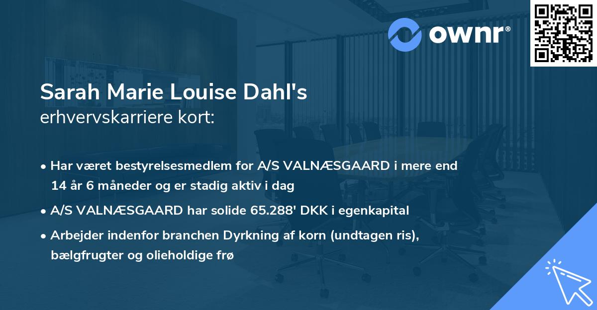 Sarah Marie Louise Dahl's erhvervskarriere kort