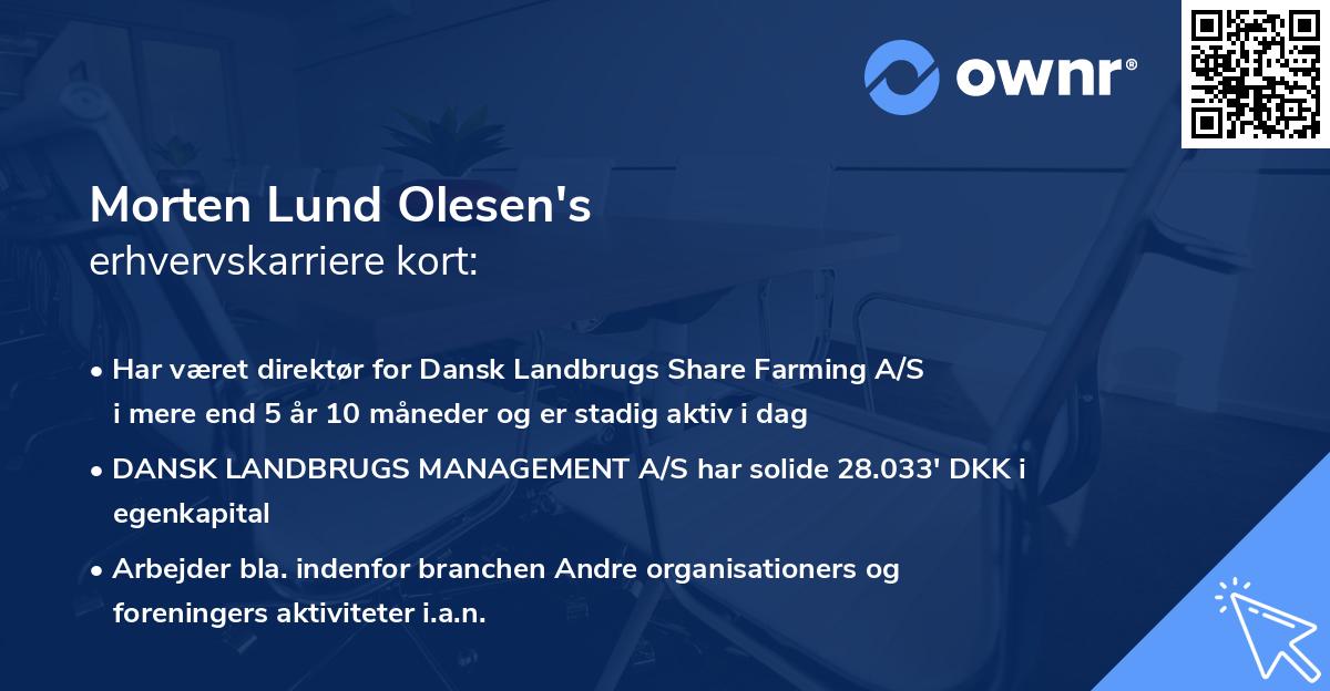 Morten Lund Olesen's erhvervskarriere kort
