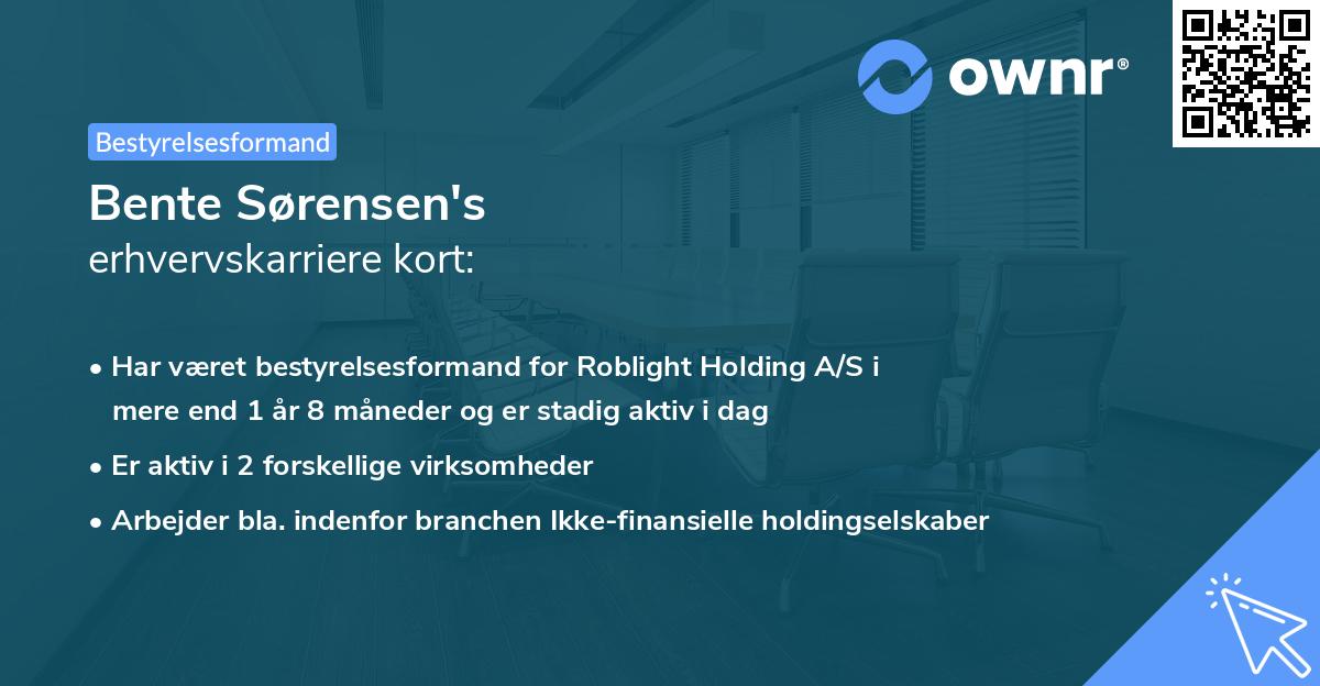 Bente Sørensen's erhvervskarriere kort