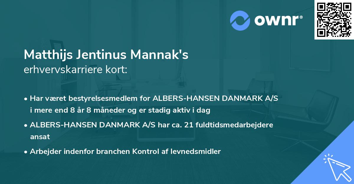 Matthijs Jentinus Mannak's erhvervskarriere kort