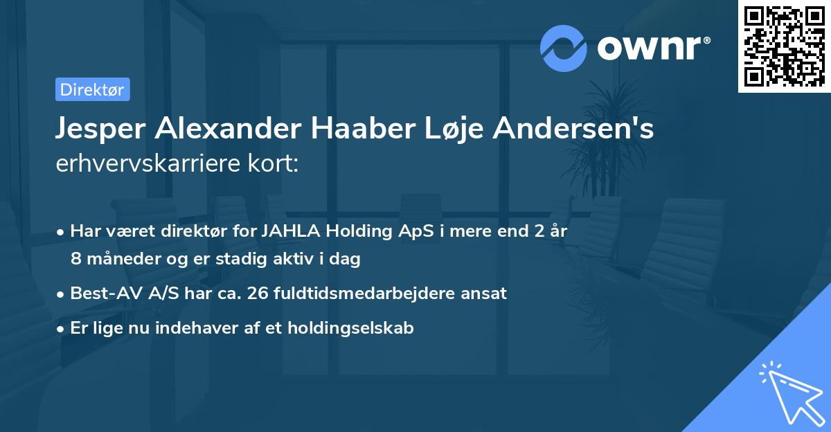 Jesper Alexander Haaber Løje Andersen's erhvervskarriere kort