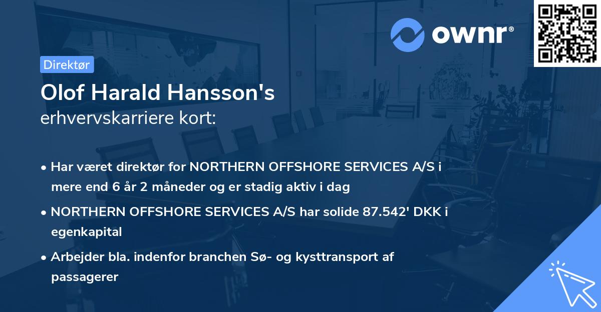 Olof Harald Hansson's erhvervskarriere kort