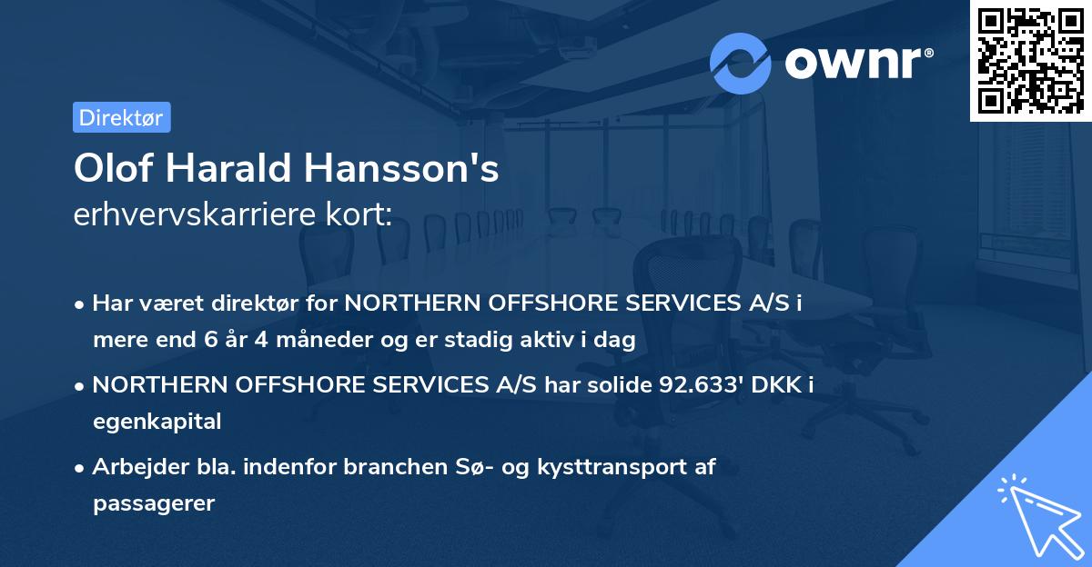 Olof Harald Hansson's erhvervskarriere kort