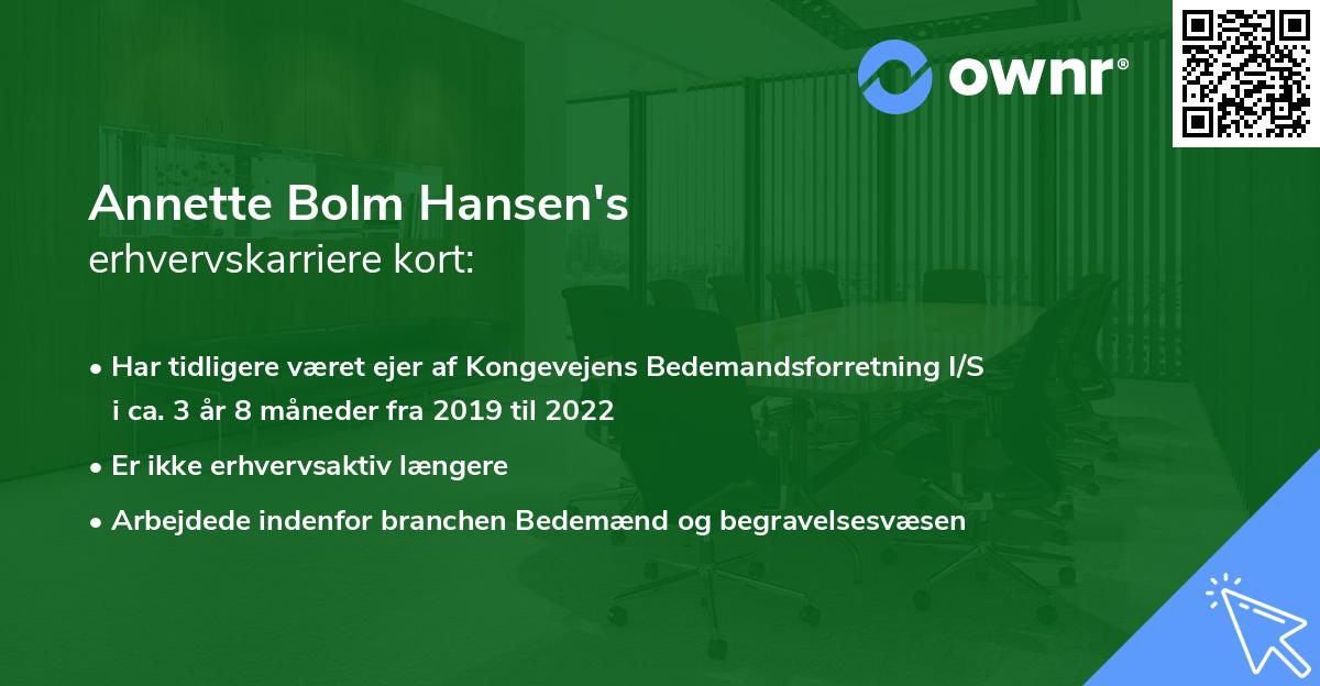 Annette Bolm Hansen's erhvervskarriere kort