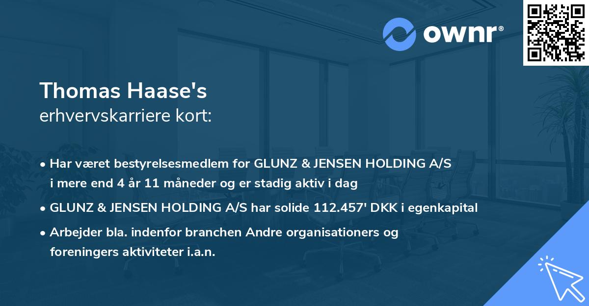 Thomas Haase's erhvervskarriere kort