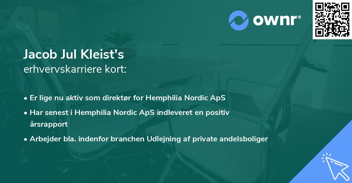 Jacob Jul Kleist's erhvervskarriere kort