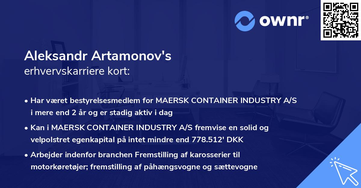 Aleksandr Artamonov's erhvervskarriere kort