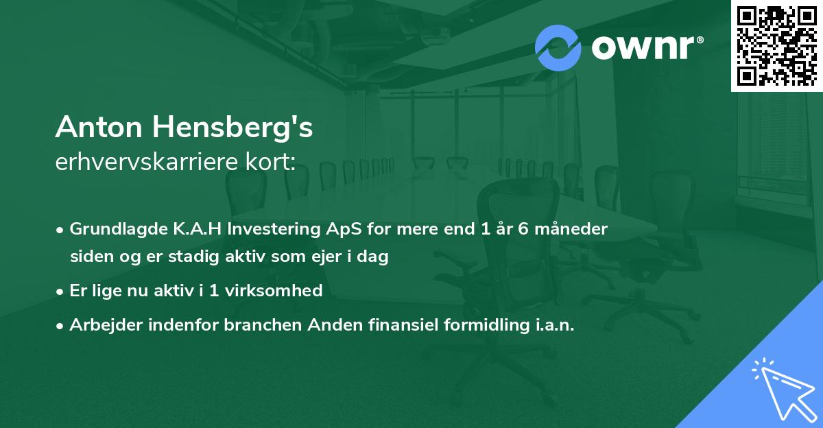 Anton Hensberg's erhvervskarriere kort