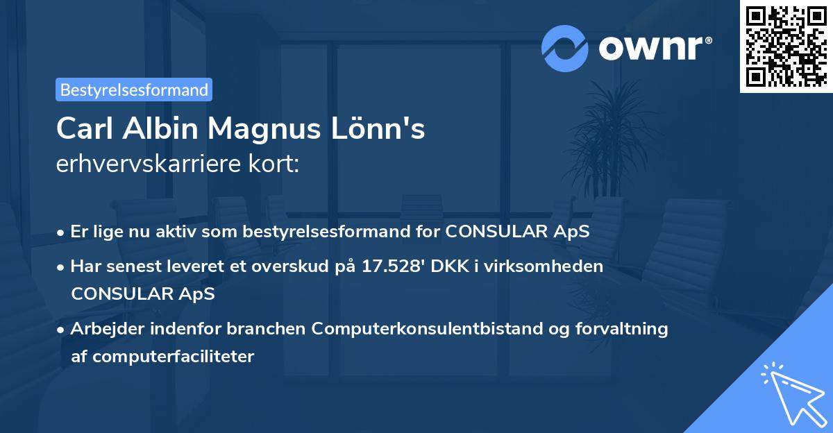 Carl Albin Magnus Lönn's erhvervskarriere kort