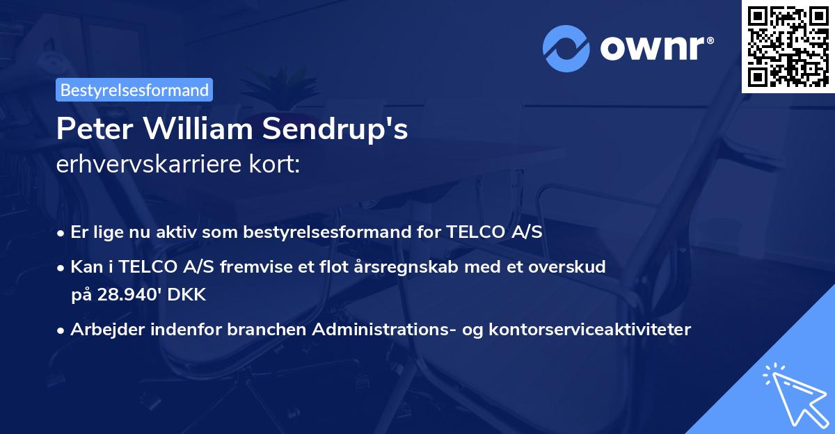 Peter William Sendrup's erhvervskarriere kort