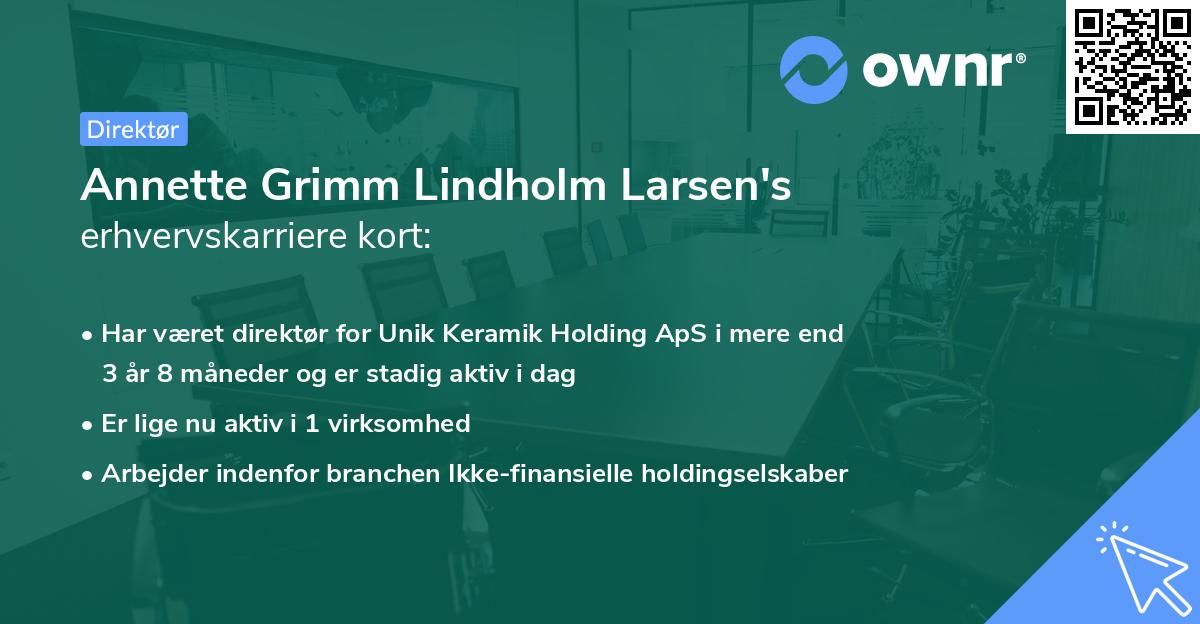 Annette Grimm Lindholm Larsen's erhvervskarriere kort