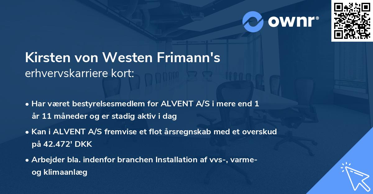 Kirsten von Westen Frimann's erhvervskarriere kort