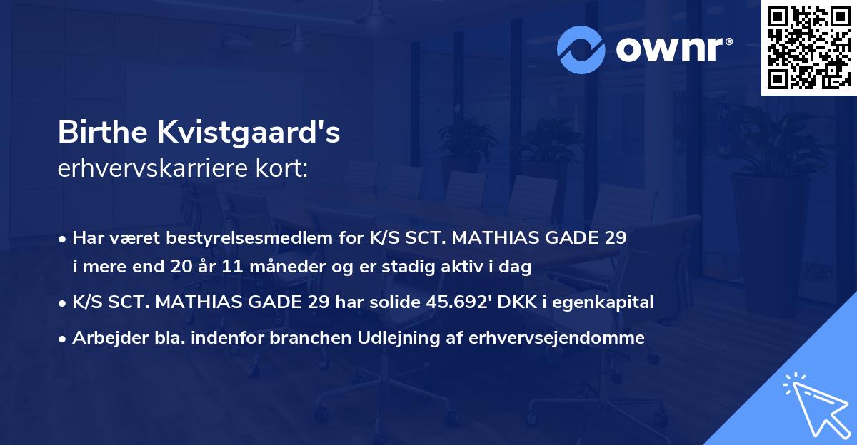 Birthe Kvistgaard's erhvervskarriere kort
