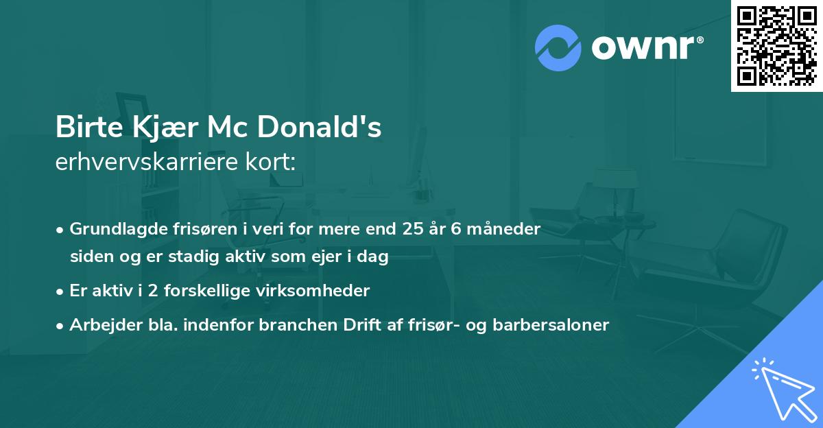 Birte Kjær Mc Donald's erhvervskarriere kort