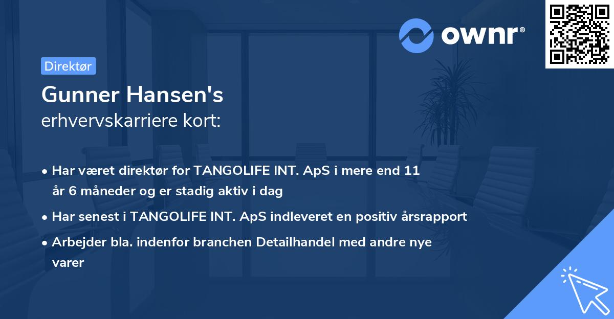 Gunner Hansen's erhvervskarriere kort